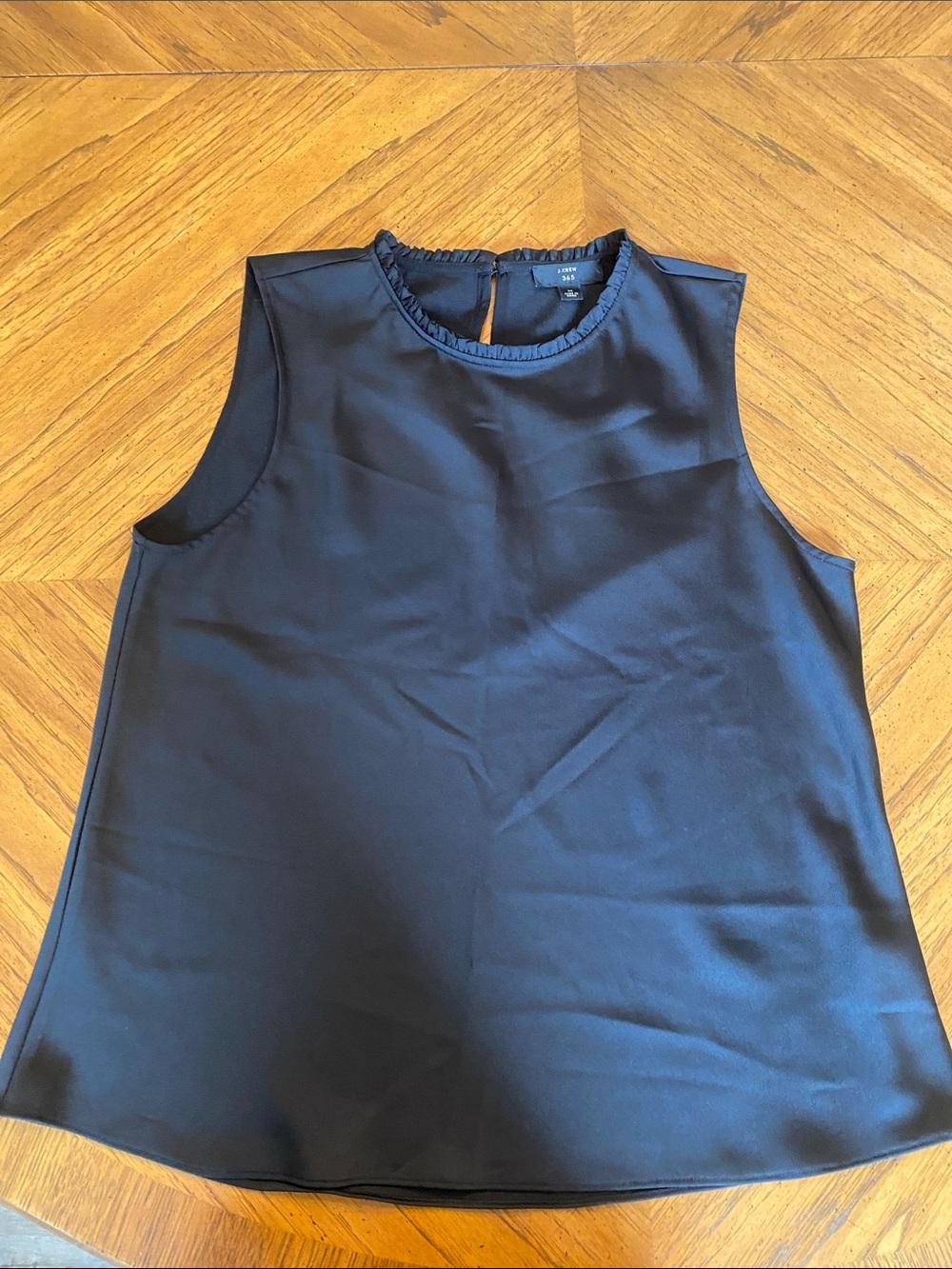 J. Crew Navy Sleeveless Ruffle-Neck Shell